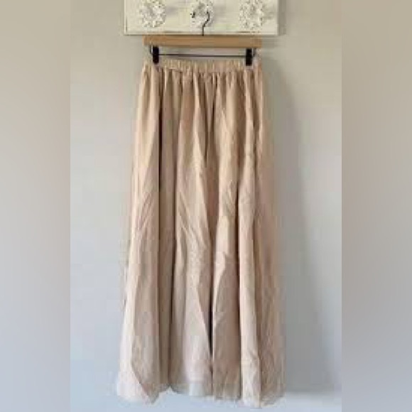 Tan Long A-Line Skirt with Elastic High Waist Elegant Casual Long Skirt_Spring - Picture 5 of 6